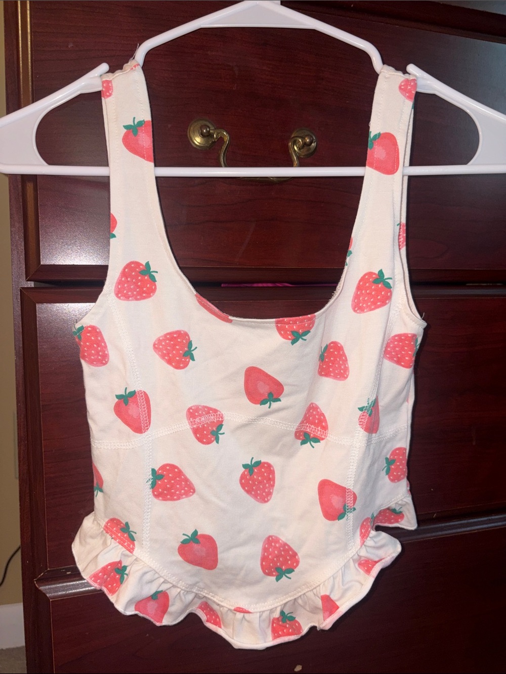 Girls Strawberry Print Tank Top - Pink/White